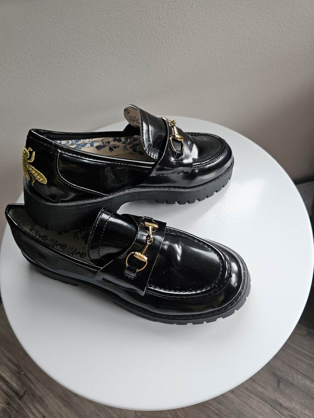 Black Patent Gold-Bit Loafers Oxfords
